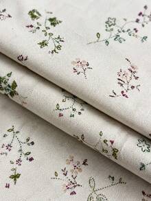 1pc Beige Vintage Camellia Floral Linen Blend Fabric, Breathable Linen Mixed Soft Furnishing Fabric, Countryside Floral Printed Textile, Suitable For Dresses, Cushion Covers, Curtains, Tablecloths, Clothing, DIY Sewing Crafts And Home Decor - 1 - View 5