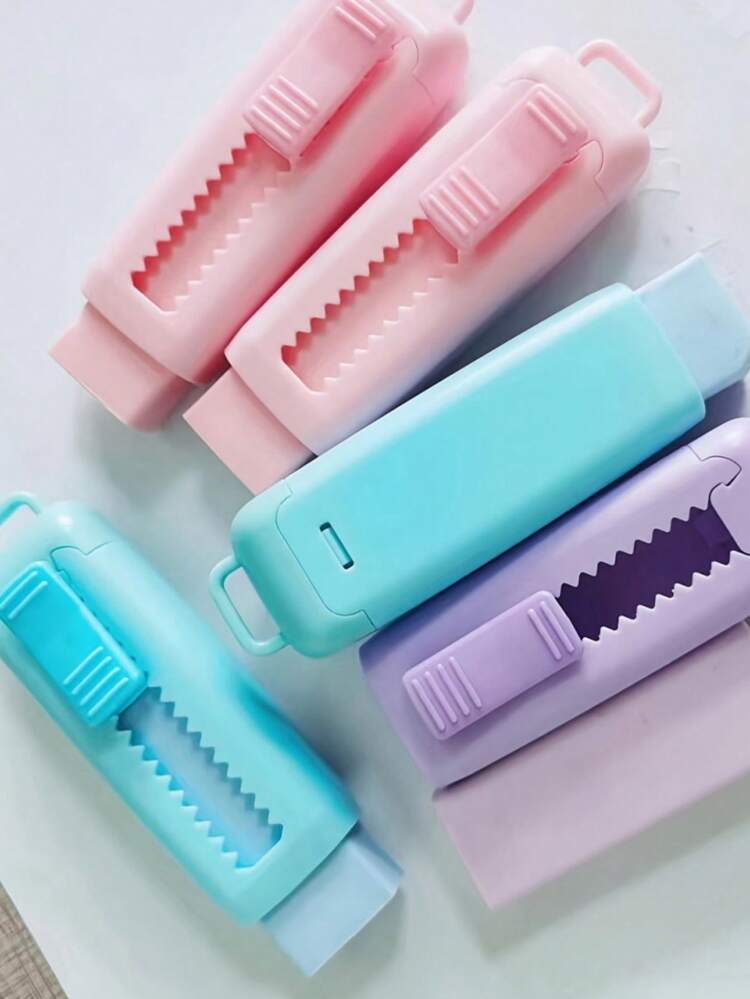Random 2pcs Out Of Blue, Pink, Green, High Aesthetic Push-Pull Macaron Retractable Eraser, Clean Erasing, Suitable For Students, Back To School - Multicolor - View 4