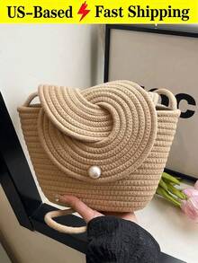 Women's Summer Boho Beach Bag Shoulder Crossbody Bag White Purse Solid Color Woven Bag Snap Closure Straw Bag Birthday Gift For Her Travel Essential - 彩色 - 查看 1