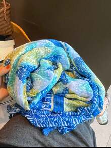 1pc New Sweet Heart Tassel Scarf For Women, Spring/Summer Thin Sun Protection Travel Beach Scarf, Air-Conditioned Room Shawl - Blue - View 5