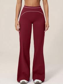 TimeOff Women's 1pc Contrast White Line High Waist Tummy Control Butt Lift Wide Leg Sports Pants - Burgundy - View 6