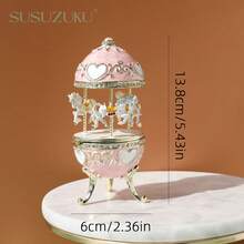 SUSUZUKU 1个珐琅镶嵌旋转合金蛋形首饰盒，手工艺品，家居装饰，送女友的礼物 - 木馬蛋 - 查看 8