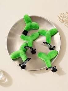 Pcs Girls Funny Quirky Plush Cute Green Bean Sprout Long Grass Hair Clip - Multicolor - View 2