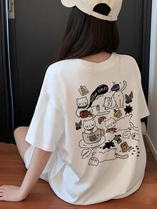 Made In Japan, Spring/Summer Cotton, Round Neck, Loose Fit, Versatile, Simple, English Print Short-Sleeve T-Shirt - White - View 2