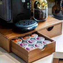 Caja de almacenamiento de cápsulas de café de madera, organizador de estante para cápsulas de café y hojas de té, soporte para cafetera, caja de almacenamiento con cajón debajo de la cafetera, puede contener hasta 30 cápsulas - Multicolor - Ver 5
