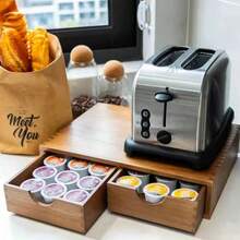 Caja de almacenamiento de cápsulas de café de madera, organizador de estante para cápsulas de café y hojas de té, soporte para cafetera, caja de almacenamiento con cajón debajo de la cafetera, puede contener hasta 30 cápsulas - Multicolor - Ver 7
