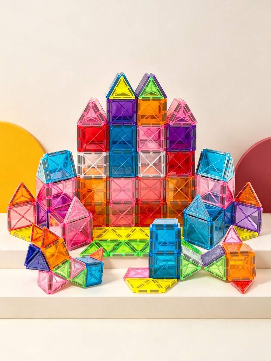 Glowing Window Magnetic Building Blocks Set, 3+ Years Old Children Light And Shadow Construction Toy, Transparent Glowing Blocks Can Create Various Structures - Multicolor - View 1