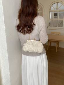 3D Floral Pearl Pattern Fashion Clasp Women's Handbag, Elegant Handbag For Party And Shopping, Random Pattern Placement - Beige - View 5