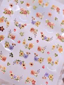 1 pieza Pegatinas de arte de uñas florales de primavera, calcomanías de flores silvestres y margaritas con lámina de oro 5D, decoración de uñas con flores vintage autoadhesivas, diseño de pétalos coloridos, para manicura DIY, suministros de arte de uñas para mujeres & niñas - Multicolor - Ver 7