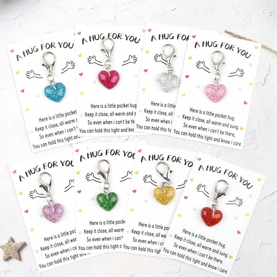1pc/8pcs Heart Keychain, Unisex, With Encouragement Card, Durable Keychain, Thoughtful Gift For Teachers, Moms, Girlfriends, Best Friends, Birthday, Teacher's Day, Graduation Season, Back To School Season, Thanksgiving Small Gift - Multicolor - View 1