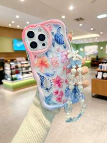 扭曲波浪邊極簡主義高級TPU花卉與海龜彩繪防震手機殼，附珠飾手鍊配件，適用於 17pro/17Air/17/17promax16/11/16pro/16plus/16promax/16e/15Promax/13/14/12/XS/XR/7G/8P，適用於 Galaxy A17/A07/S26/S26PLUS/S26 UltraS25/S25PLUS/S25 Ultra/A16/A36/A26/A56/A50/A12/A32/A52/A72/A51/A21S/A13/A14/S24/S24PLUS/S24Ultra,S22/A52/A53/A54/A55S23/適用於 11/12Pro/12/12X/13Pro/14Pro/15Pro防震手機保護殼 - 彩色 - 查看 1