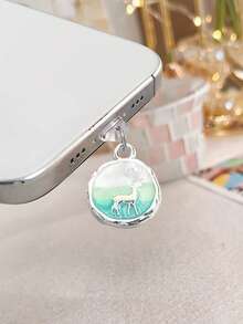 Deer Pearl Style Phone Dust Plug, Oil Painting Ins Decor Charging Port Accessory, Anti-Lost Pendant Compatible With All Phone Models - Multicolor - View 7