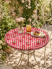 1 buah Taplak Meja Bundar Elastis Motif Cherry & Gingham Musim Panas, Penutup Meja Kain Elastis Kotak-kotak Merah, Pelindung Anti Selip yang Dapat Digunakan Kembali untuk Piknik Luar Ruangan, BBQ Halaman Belakang, Balkon, Dapur & Ruang Makan, Dekorasi Musim Panas Retro yang Lucu - MultiWarna - View 11