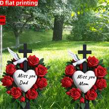 1pc Large 2D Acrylic Cross Memorial Garden Sign With White Dove And Floral Pattern, 35.05cm Height, Decorative Mourning Memorial Sign For Home - O - View 2