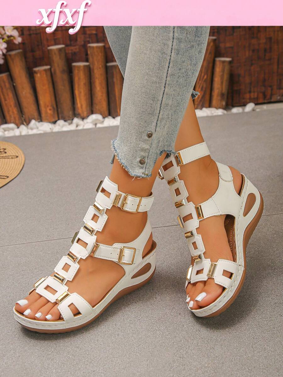 Women's Wedge Sandals Pair, Buckle Design To Prevent Slipping, Suitable For Casual/Daily Street Wear - White - View 1
