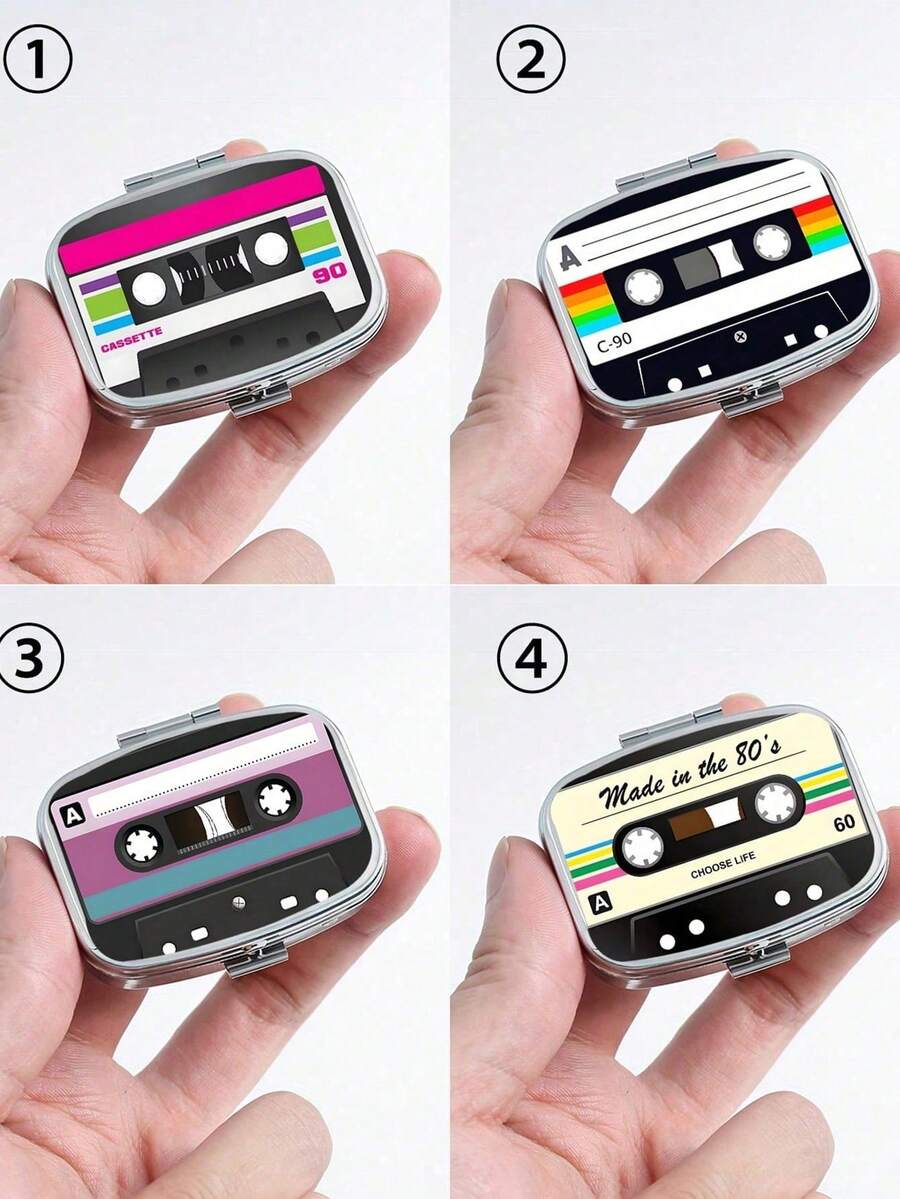 Square Pill Box With Printed Pattern And Magnetic Strip, Portable Pill Storage Compartment, Mini Metal Storage Box, Portable Jewelry And Pill Box, Travel Pill Box, Large Capacity Compartment, Weekly Pill Organizer Box, Suitable For Daily Medications And Vitamins, Essential For Doctors And Nurses, Emergency Needs, Travel, Hiking Emergency Rescue, Personalized Creative Gift With Logo - Multicolor - View 1