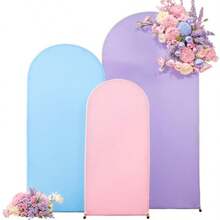 Juego de 3 fundas de telón de fondo de arco morado de 4 pies 5 pies 6 pies fundas de elastano para arco de boda para baby shower fiesta de cumpleaños ceremonia de boda decoración - Rosa prpura azul - Ver 2