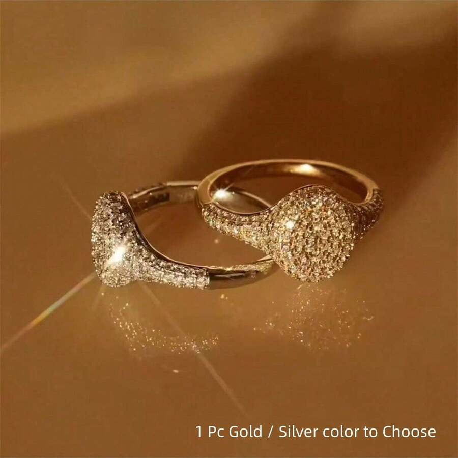 VKHK 1pc Luxurious Fully Rhinestone Decorated Artificial Zirconia Accent Single Ring, Suitable For Women Wedding Wear And Gift - Diamond Ring - View 1