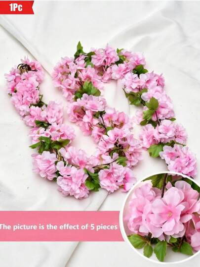 Exquisite Pink Artificial Cherry Blossom Vines, Suitable For Room Decor, Wedding, Bathroom Decor, Home Decor And Gift Use, Great Choice For Party And Garden Decoration