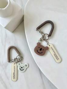 1/2pcs Ins Bear Keychain Backpack Charm, Girly Earphone Protective Case, Cute Pendant Anti-Lost Spring Chain Keychain - Multicolor - View 2