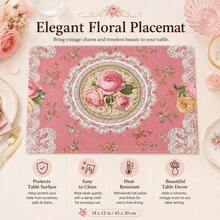 1pc Floral Pattern Placemat, Breakfast Mat, Coffee Mat, Coaster Set, Bowl & Plate Mat, Home Decor, Kitchen Accessory, Easy To Clean Placemat, Suitable For Home, Kitchen & Dining Table Decor, Holiday Gift, Multi-Piece Combination Pack, Linen Placemat - Multicolor - View 5