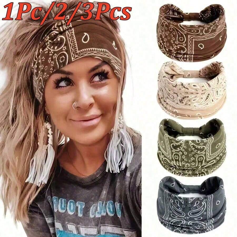 1Pc/2/3Pcs Vintage Paisley Pattern Headband, Women's Colorful Headscarf, Sports Sweatband, Yoga Hair Accessory, Bohemian Style Women's Scarf