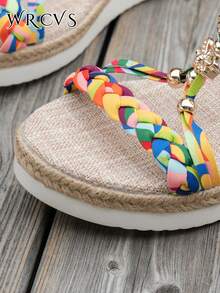 Gelbe Damen-Sandalen mit gewebten Riemen, leichte Keilsandalen im Boho-Stil für den Urlaub, Outdoor- und Urlaubs-Essential - Gelb - Übersicht 8