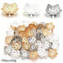 100pcs/Pack 5-Petal Flower Beads Spacers, 13.5mm Iron Hollow Flower Spacer Beads For Jewelry Making, DIY Vintage Elegant - Flower Beaded Hat - View 2