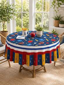 1pc Back To School Polyester Round Tablecloth - Locker & Apple Print Table Cover, Classroom Themed Tablecloth, Wrinkle & Fade Resistant, Lightweight Easy Care For Classroom, School Party, First Day Of School Decor - Multicolor - View 4