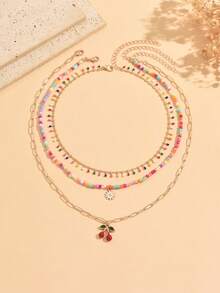 3pcs Sweet Colorful Seed Bead Daisy Flower Pendant Necklace - Multicolor - View 1