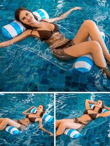 1pc Portable Inflatable Floating Raft, Outdoor Foldable Striped Floating Bed, Water Inflatable Resting Seat, Pool Hammock Lounge Chair Float, Adult PVC Inflatable Float, Suitable For Swimming Pool, Beach, Portable Use, No Power Required, Comfortable, Durable, Lightweight, Helps Relaxation, Easy To Carry, Quick Inflation, Suitable For Adult Use. - Multicolor - View 7