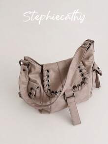 STEPHIECATHY Túi đeo vai nữ da PU nắp gập dáng yên ngựa phong cách vintage Y2K retro mài sờn street style, 2 quai đeo chéo cầm tay đi làm đi chơi mua sắm văn phòng - Nhiều màu - Xem 11