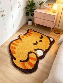 1pc Sleeping Orange Cat Shaped Rug, Pink Bedroom Decor, Small Rug, Carpet, Home Decor, Living Room Rug, Living Room Small Rug, Bedroom Rug, Living Room Home Decor, Outdoor Rug, Washable Rug - Multicolor 6 - View 2