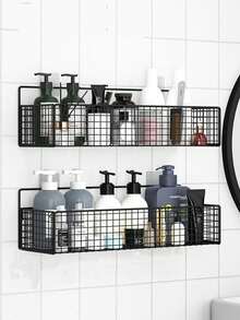 Mesh Storage Shelf, Bedside Storage Cabinet, Storage Rack, Kitchen Storage Shelf - No Drilling Required, Modern Wall-Mounted Storage Rack, Suitable For Home And Dorm - Black - View 8