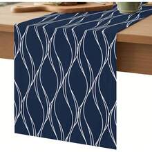 Navy Blue Table Runner, Wavy Line Texture Modern Art Geometric Coffee Table Runner Kitchen Dining Table Decor, Suitable For Indoor Outdoor Home Party Holiday - Multicolor - View 10