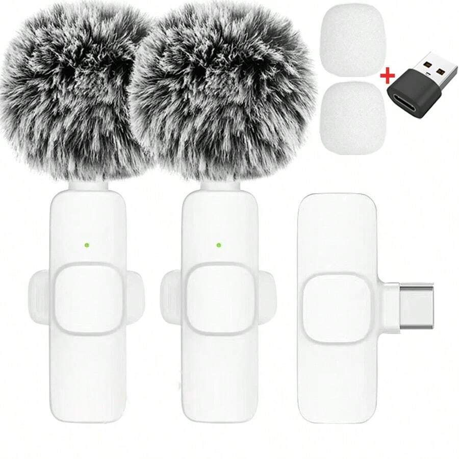 New Portable Wireless Lavalier Microphone For Audio And Video Recording, Mini Microphone For IPhone, Android, PC, Camera, Live Streaming, Gaming, And Phone - White 2in1-c-uSB - View 1