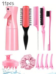 1/2/3/4/5/6/11/12pcs New 9-Row Comb Hair Brush Set, With Side Grooves Design To Enhance Curling And Separation, Wet & Dry 8-Tooth Comb, (6.8 OZ / 200 ML) Multi-Function Small High-Pressure Continuous Spray Moisturizing Travel Makeup Bottle - Multicolor - View 15