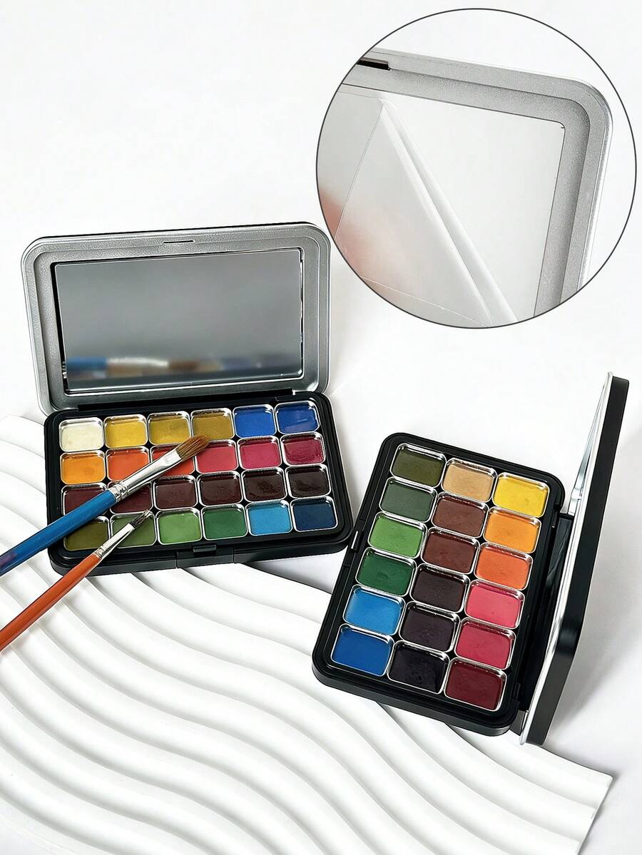 Caja de almacenamiento con espejo magnético extraíble, bandeja de almacenamiento para gel de arte de uñas, caja de almacenamiento para gel de estampado, caja de hierro con múltiples compartimentos para mezclar pintura acuarela - Multicolor - Ver 1