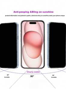 1 miếng kính cường lực chống nhìn trộm kim tuyến cho iPhone 17 Pro Max/17 Pro/17/16 Pro Max, kính cường lực chống nhìn trộm kim tuyến kim cương cho iPhone 16 Pro/15 Pro Max/15/15 Pro/15 Plus/14/13/12/11, kính cường lực chống nhìn trộm kim cương, kim tuyến, dễ thương, quà tặng sinh nhật, phụ kiện điện thoại, tương thích với ốp lưng điện thoại - màu đen - Xem 4