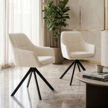 Goeurvant Modern Grid-Stitched Upholstered 360° Swivel Dining Chairs With Armrests And Removable Cushion For Dining Room, Living Room, Office - Set Of 2 / Set Of 4 / Set Of 6--Cream-Chenille - 奶油 - 查看 1