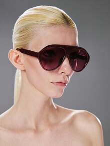 Rollcall 1pcLadies' Large Frame Light Plate Versatile Toad Mirror Wine Red Pilot PC Frame Solid Color Large Frame Street Photography Vacation Fashion Glasses - Burgundy - View 1