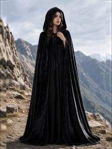 Hooded Fleece Long Cape, Lace-Up Cloak, Halloween Cosplay Party Costume, Multiple Colors Available - A - View 4