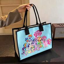 Miniso 馬卡龍藍小馬隊托特包，休閒帆布手提包，適合日常使用 - 白色 - 查看 3