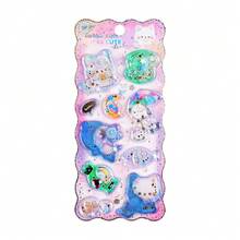 Pegatinas 3D con brillos en forma de conejo lindo, gatito, botella de agua y estrella, divertido intercambio de pegatinas - Multicolor - Ver 22