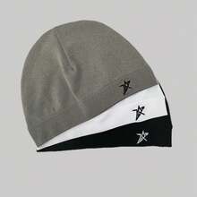 Star Embroidered Skull Cap Thin Beanie Soft Breathable Stretch Hat For Men Women Outdoor Sports Hiking Running Cycling AllSeason - White - 查看 1