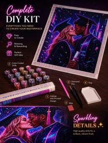 Personalisiertes 5D Diamant Malerei Porträt, Cyberpunk Neon Abschluss Paar Kuss Leinwand Set, personalisierte Diamant Stickerei Wandkunst, DIY Foto Geschenk für Freunde, 2024 Abschluss Dekoration, Muttertags- und Abschlussgeschenk, warme Atmosphäre - Verschiedenfarbig - Übersicht 9