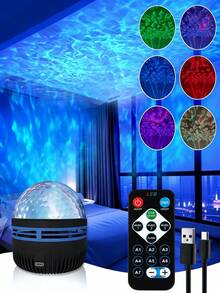 Romantic Star/Wave/Aurora Projection Lamp With Remote Control, Type-C Powered, Thickened Lamp Shade, Projecting Dreamy Colorful Lights, Suitable For Home, Parties, Birthday Gifts, Bedroom Decor - Multi-color light - View 8