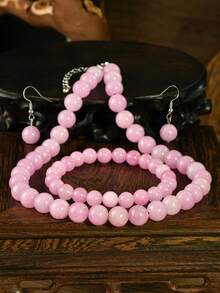 Lavender Quartz Jewelry Set, Exquisite 10mm Natural Stone Beaded Necklace, Bracelet, And Earrings Set, Elegant Accessories Gift For Women - Mauve Purple - View 2