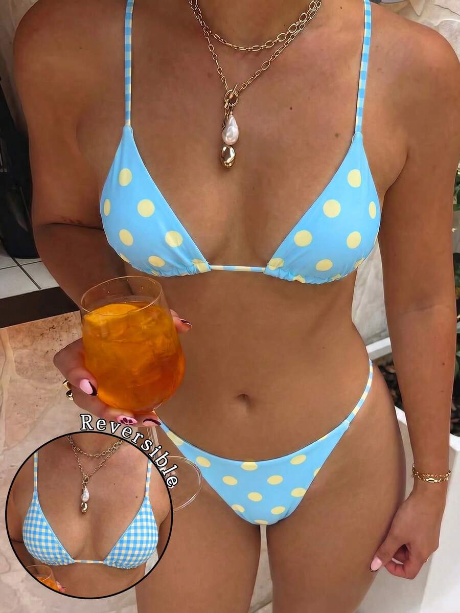 女款比基尼泳衣 條紋波點可正反穿 休閒海灘裝 度假波希米亞風 返校季夏季海灘穿搭