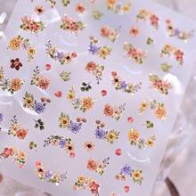 1 pieza Pegatinas de arte de uñas florales de primavera, calcomanías de flores silvestres y margaritas con lámina de oro 5D, decoración de uñas con flores vintage autoadhesivas, diseño de pétalos coloridos, para manicura DIY, suministros de arte de uñas para mujeres & niñas - Multicolor - Ver 8
